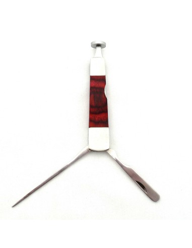 Outil pipe métal et bois rouge forme couteau