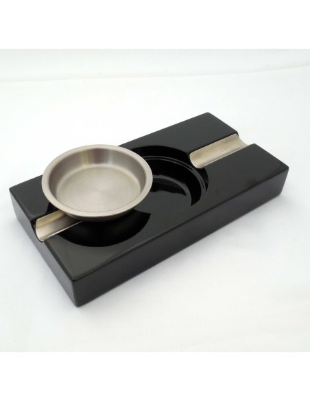 Cendrier cigare noir laqué et métal 2 fumeurs